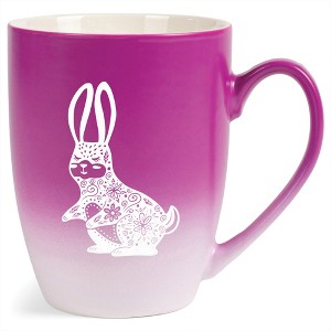 Elanze Designs 12 Ounce Vibrant Two Toned Ombre Ceramic Tea Coffee Cup Mug Magenta White Gentle Floral Rabbit - 1 of 4