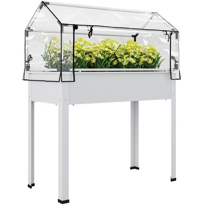 Outsunny Raised Garden Bed with Greenhouse Cover, Elevated Garden Box with Legs and Drainage Hole for Vegetables