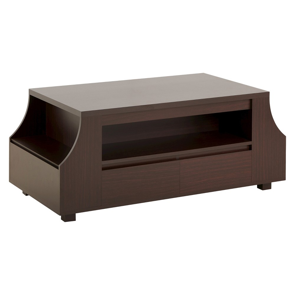 Carmona Contemporary Multi-Storage Coffee Table with Side Shelves Walnut - HOMES: Inside + Out: Curved Paneling, Hidden Drawers