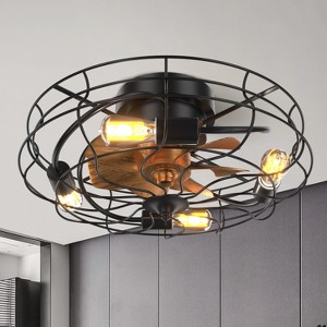HOMLUX 20" Indoor Low Profile Ceiling Fan with LED Light Remote Control,Black - 1 of 4