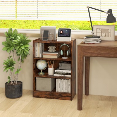 Rustic Brown 3-Tier Adjustable Wood Bookcase