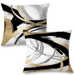 Black White and Gold Pillow Covers, Abstract Black and Gold Pillow Covers 18x18 Set of 2 - 1 of 4