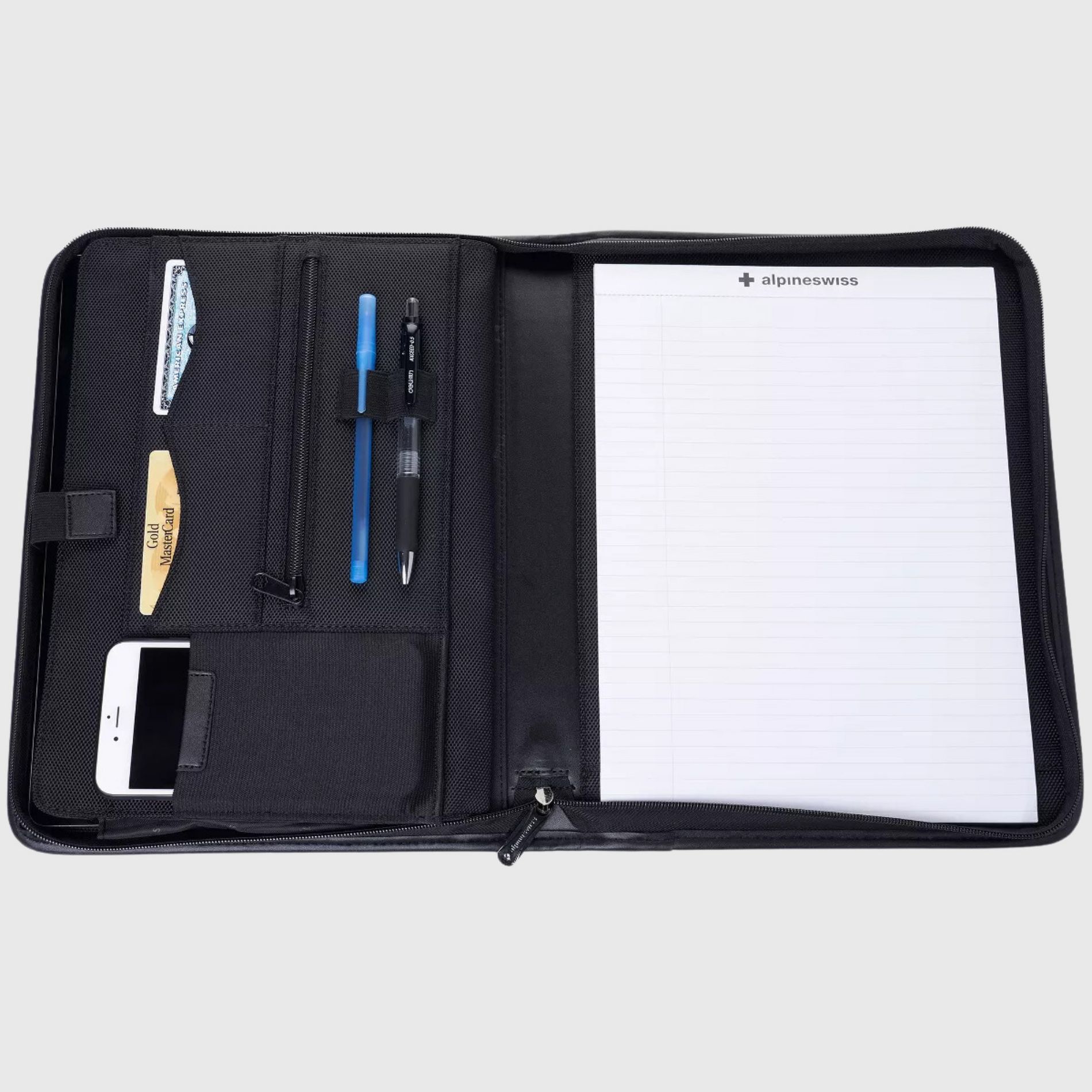 Alpine Swiss Zippered Writing Pad Business Organizer Portfolio with Tablet Sleeve Left & Right Handed