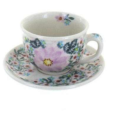 Blue Rose Polish Pottery Lilac Garden Cup & Saucer