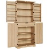 72" Kitchen Storage Cabinet with 4 Rattan Doors and Adjustable Shelves, Freestanding Wood Cupboard Organizer, for Dining Room, Living Room, Bathroom - 3 of 4