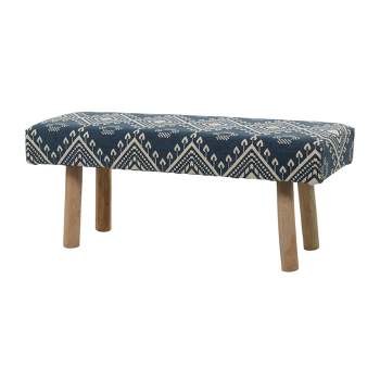 Bohemian Wood Cotton Upholstered Bench Blue - Olivia & May