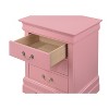 HomeStock Pink Nightstand 29x21x16 with Three Spacious Drawers, Charming Bedside Table for Bedroom Storage and Cheerful Accent Decor - 4 of 4