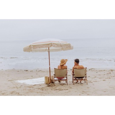 Las Palmas Beige Canvas and Wood Outdoor Folding Chair