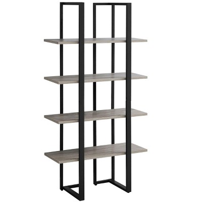 Bookshelf, Bookcase, Etagere, 4 Tier, 60"h, Office, Bedroom, Brown Laminate, Black Metal, Contemporary, Modern