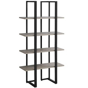 Bookshelf, Bookcase, Etagere, 4 Tier, 60"h, Office, Bedroom, Brown Laminate, Black Metal, Contemporary, Modern - 1 of 4