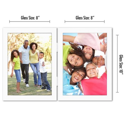Americanflat Hinged Picture Frame with Two Displays in Shatter Resistant Glass for Tabletop - White 8x10