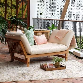 Cambridge Casual Auburn Teak & Wicker Outdoor Patio Daybed with Cushion Brown/Beige
