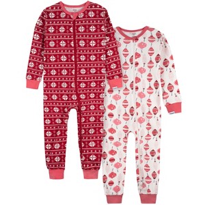 2-Pack Toddler Girls Snowflakes & Ornaments Snug Fitting Footless Pajamas - 1 of 4