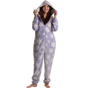 Just Love Womens One Piece Winter Holiday Adult Bodysuit Faux Shearling Lined Hoody Xmas Pajamas - 1 of 4
