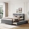 KTMBDW Full/Queen Size Upholstered Platform Bed with Brick Pattern Headboard and Twin Size Trundle, Linen Fabric, No Box Spring Needed - 2 of 4