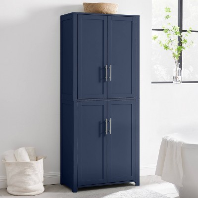 Navy Shaker-Style Tall Kitchen Storage Pantry with Adjustable Shelves