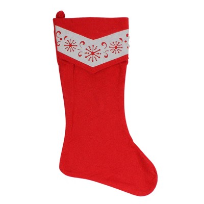 Northlight 20.5" Red and White Fleece Snowflake Cut-Out Christmas Stocking