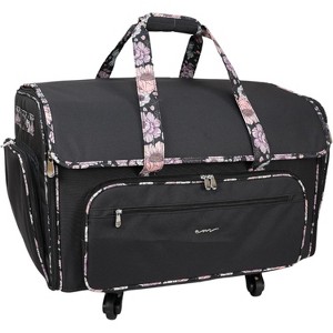 Everything Mary XXL 4 Wheel Collapsible Rolling Sewing Machine Storage Case, Black & Floral Trim - 1 of 4