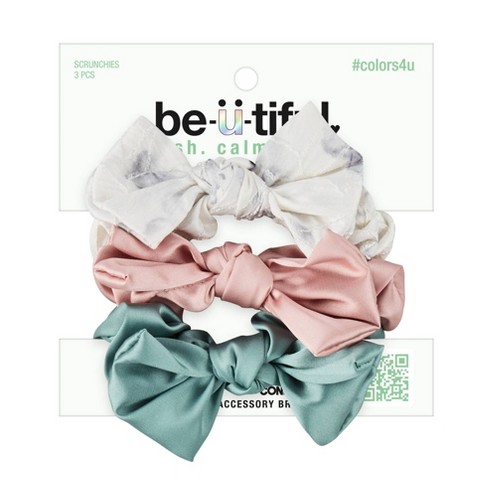 Scünci Be-ü-tiful Satin Bow Scrunchies - Cream/gray/blush/sage - 3pk ...