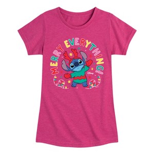 Girls' - Lilo and Stitch - Christmas Merry Everything Fitted Short Sleeve Graphic T-Shirt - 1 of 4