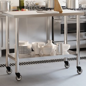 vidaXL Kitchen Work Table with Wheels 43.3"x21.7"x33.5" Stainless Steel - 1 of 4