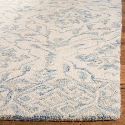Handmade Light Blue and Ivory Wool Tufted Square Rug 7'x7'