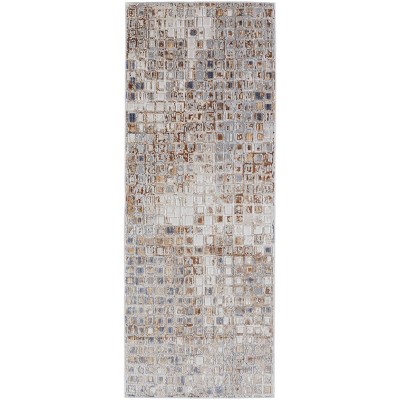 Laina Transitional Geometric Tan/Ivory/Blue Area Rug