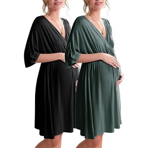 Ekouaer 3 in 1 Labor/Delivery/Hospital Gown Maternity Dress Nursing Nightgown Sleepwear for Breastfeeding - 1 of 4