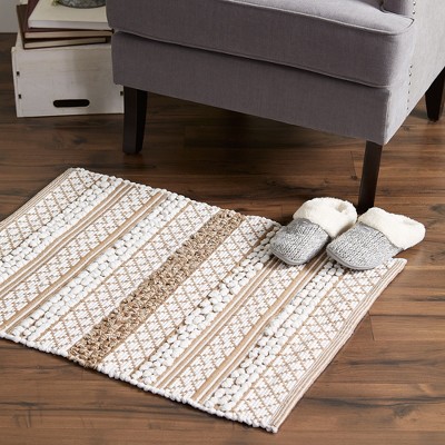 Stone and White Reversible Hand-Loomed Cotton Blend Rug 2x3 Ft