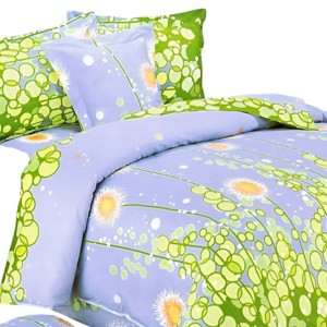 Slickblue Dandelion Print Duvet Cover Set, 14" Deep Pocket Sheet, Zipper Closure Duvet Cover, Twin/King, Blue - 1 of 3
