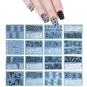 Wrapables 48 Sheets Black & White Vines, Flowers & Henna Nail Art Water Slide Nail Decals Water Transfer Nail Decal Sheets - 1 of 4