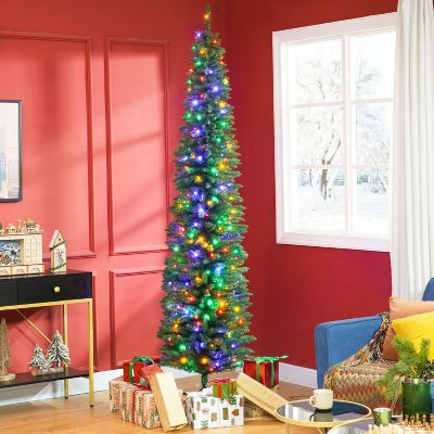 FURNIinspire Artificial 8ft Trees Christmas Tree Christmas Decorations, Tall Pencil Prelit Christmas Tree, Holiday Decor, Green, 22"*22"*94.5"