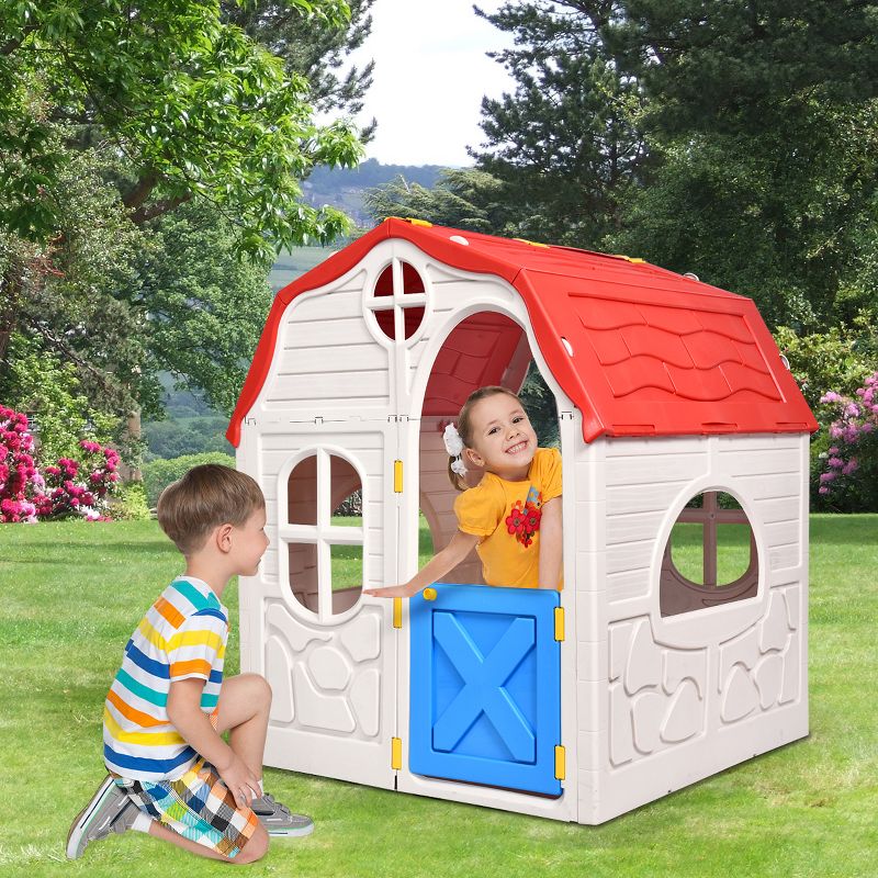 Costway Kids Cottage Playhouse Foldable Plastic Play House Indoor Outdoor Toy Portable, 2 of 11