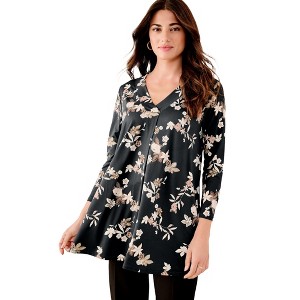 Roaman's Banded V-Neck Blouse - 1 of 2