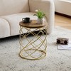 Lyngins Modern Mesh Metal Accent Table with Wood Top, Round Indoor/Outdoor Side Table, Metal Frame Patio End Tables - 2 of 4