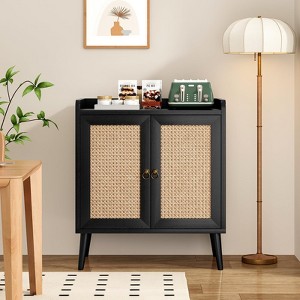 FURNIinspire Utility Storage Cabinets Multifunctional Storage Cabinet With Rattan Door, Sideboard Buffet Cabinet With Storage, Black, 15"*26.4"*30" - 1 of 4