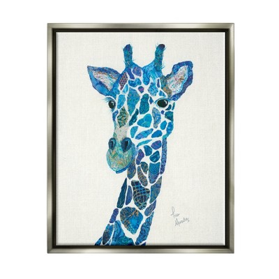 Stupell Industries Blue Giraffe Animal Painting Framed Floater Canvas Wall Art