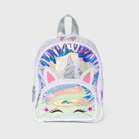 Girls' Iridescent Jelly with Unicorn Pocket Backpack - Cat & Jack™ Silver - image 1 of 2