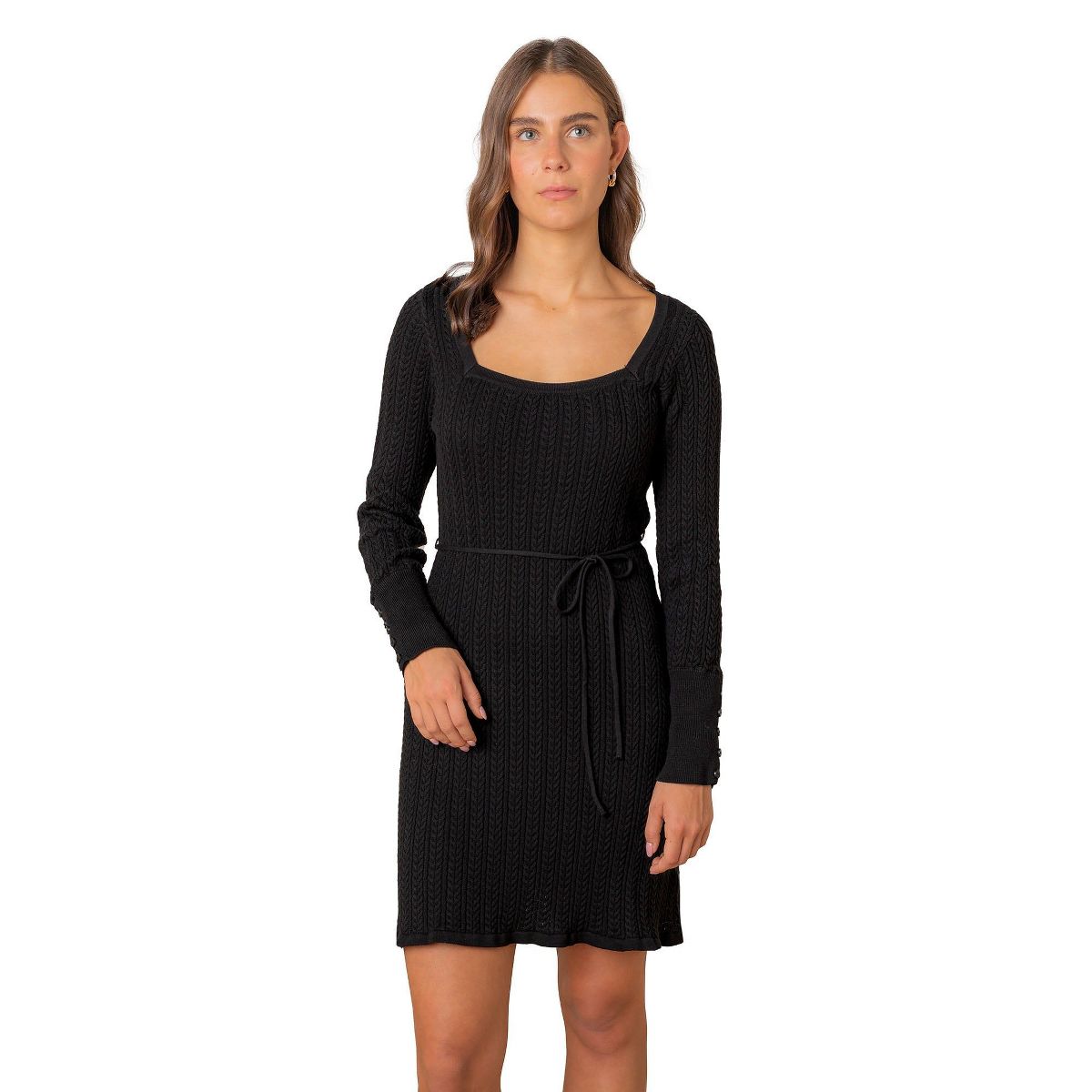 Hope & Henry Women's Organic Square Neck Cable Sweater Dress, Adult