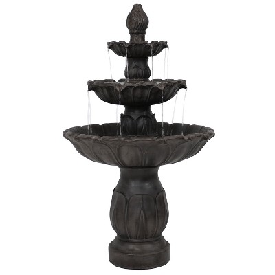 Sunnydaze 46"H Electric Polystone 3-Tier Classic Tulip Outdoor Water Fountain, Dark Brown