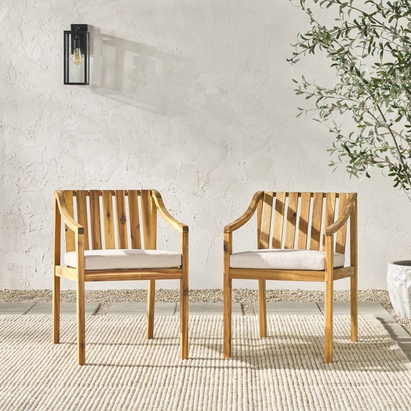 Saracina Home 2pk Mid-Century Modern Slatted Outdoor Acacia Arm Chairs with Cushions
, 4 of 8