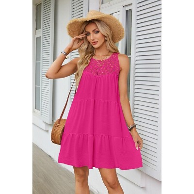 Coolmee Women Halter Neck Mini Dress Sleeveless Hollow Out A-Line Summer Dress