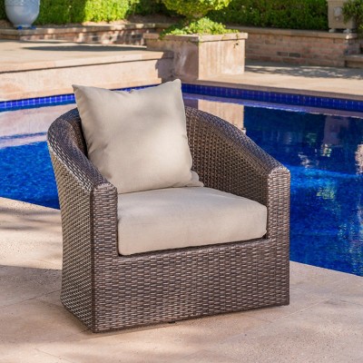 Coolbibila Outdoor Swivel Club Chair,Wicker Aluminum Swivel Club Chair With Fabric Upholstered And Armrest,Lounging Wicker Patio Chair