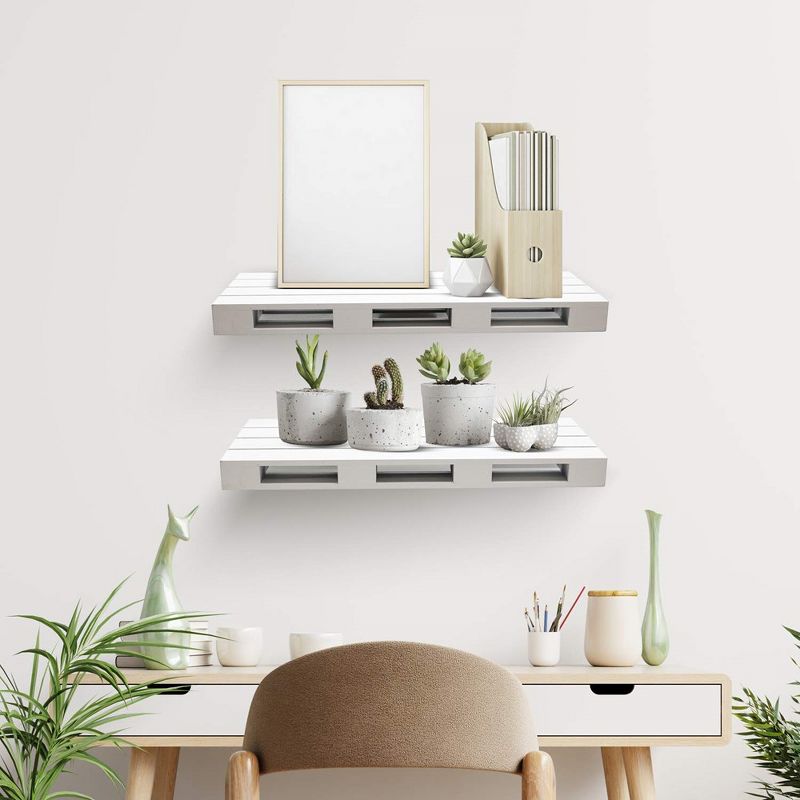 Set of 2 (7" D x 17" W x 1.75" H) Sorbus Floating Pallet Style Shelves - for Home Décor, Living Room, Bathroom, Bedroom, Nursery, etc (Gray White), 3 of 7