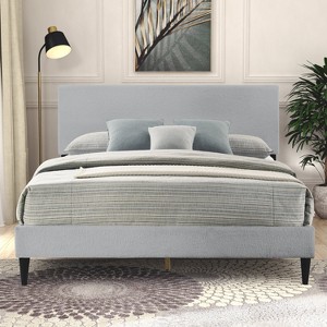 Galano Bayson Wood Frame Full Platform Bed with Headboard in Brooklyn Cream, Brooklyn Gray, Brooklyn Pink - 1 of 4