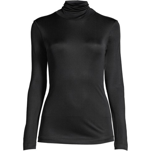 Lands' End Women's Silk Interlock Thermal Long Underwear Base Layer  Turtleneck Top - Small - Black
