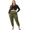 Agnes Orinda Women's Plus Size Satin Cargo Elastic Waist Athleisure Ankle  Length Joggers Pant Army Green 1X