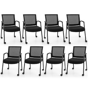 Tangkula 8 Pcs Office Guest Chairs on Wheels w/ Metal Frame & Armrests Mesh Back Office - 1 of 4