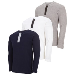 DARESAY Men's Thermal Crew Long Sleeve Henley Tops Base Layer Shirt, Pack of 3 - 1 of 4