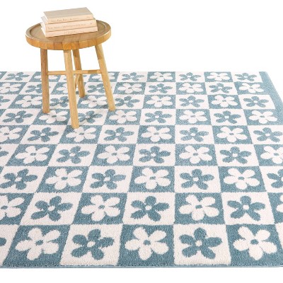 Ambrose Light Blue Floral Rectangular Kids' Synthetic Area Rug